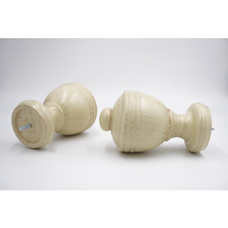 Integra Woodworks 50mm Curtain Pole Finials - Urn Design - Distressed Cream - Pack of 2