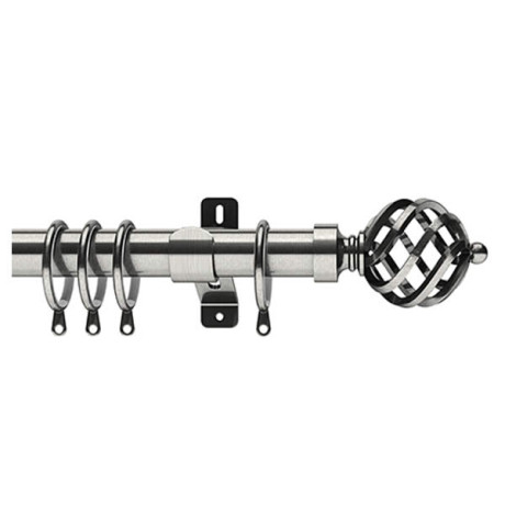 Swish Elements 19mm Curtain Pole - Cage Finial - Satin Steel