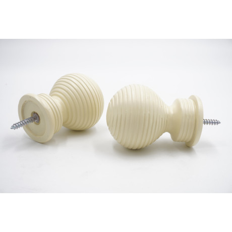 Integra Woodworks 28mm Curtain Pole Finials - Ribbed Ball Design - Cream - Pack of 2