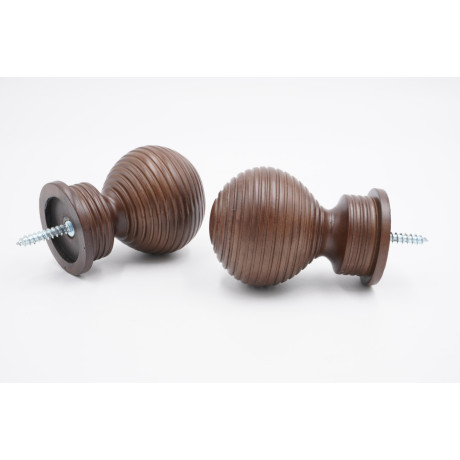 Integra Woodworks 28mm Curtain Pole Finials - Ribbed Ball Design - Dark Oak - Pack of 2