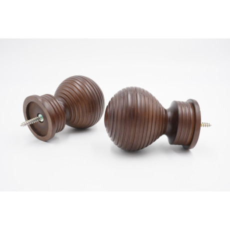 Integra Woodworks 35mm Curtain Pole Finials - Ribbed Ball Design - Dark Oak - Pack of 2