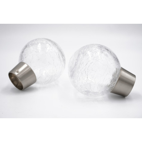 28mm Curtain Pole Finials - Crackle Glass Design - Satin Nickel - Pack of 2