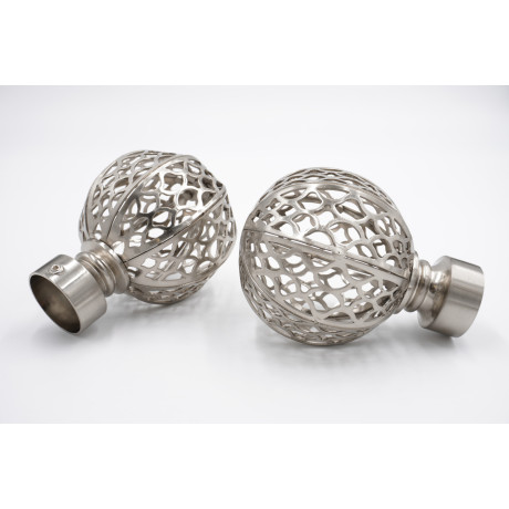 28mm Curtain Pole Finials - Moroccan Design - Satin Steel - Pack of 2