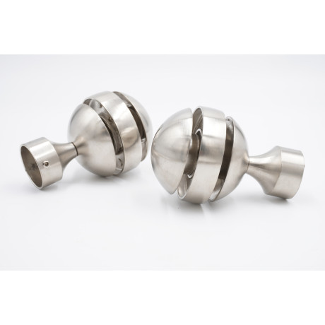 28mm Curtain Pole Finials - Sliced Ball Design - Satin Nickel - Pack of 2