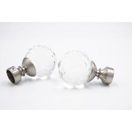 19mm Curtain Pole Finials - Crystal Design - Steel - Pack of 2