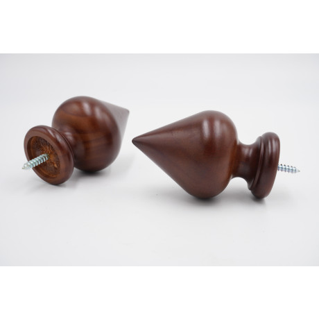 Integra Woodworks 28mm Curtain Pole Finials - Teardrop Design - Dark Oak - Pack of 2