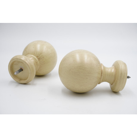 Integra Woodworks 35mm Curtain Pole Finials - Ball Design - Distressed Cream - Pack of 2