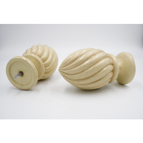 Integra Woodworks 50mm Curtain Pole Finials - Acorn Design - Distressed Cream - Pack of 2