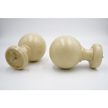 Integra Woodworks 50mm Curtain Pole Finials - Ball Design - Distressed Cream - Pack of 2