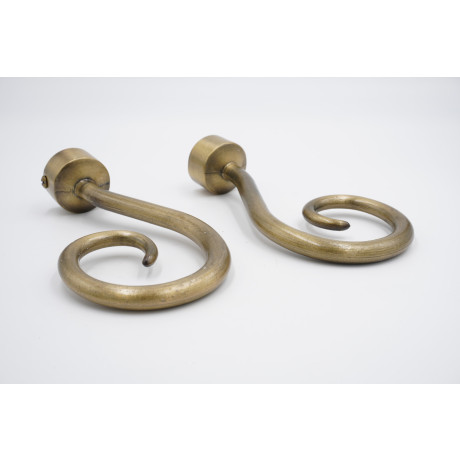 Geo 28mm Curtain Pole Finials - Crook Design - Burnished Brass - Pack of 2