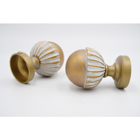 Geo 35mm Curtain Pole Finials - Ribbed Design - White Brushed Gold - Pack of 2