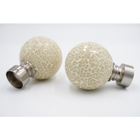 28mm Curtain Pole Finials - Mosaic Ball Design - Satin Steel - Pack of 2