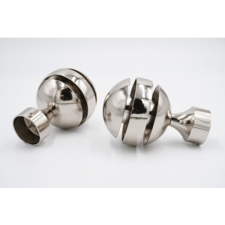 28mm Curtain Pole Finials - Sliced Ball Design - Chrome - Pack of 2