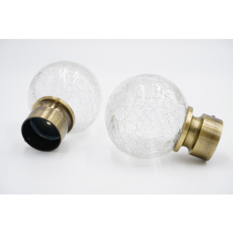 25mm Curtain Pole Finials - Antique Glass Design - Antique Brass - Pack of 2