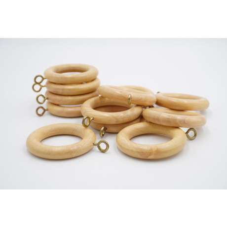 23mm Wooden Curtain Pole Rings - Natural - Pack of 12