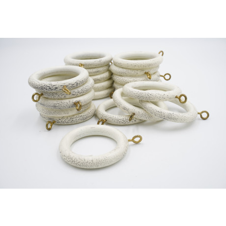 28mm Wooden Curtain Pole Rings - Antique White - Pack of 20