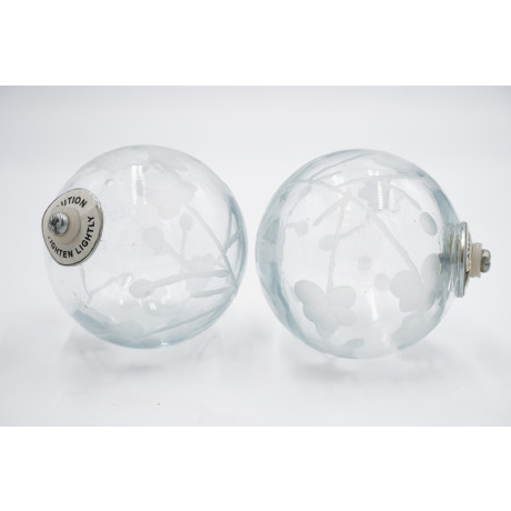 Integra Options 28mm Curtain Pole Finials - Engraved Glass Design - Clear/Frist - Pack of 2