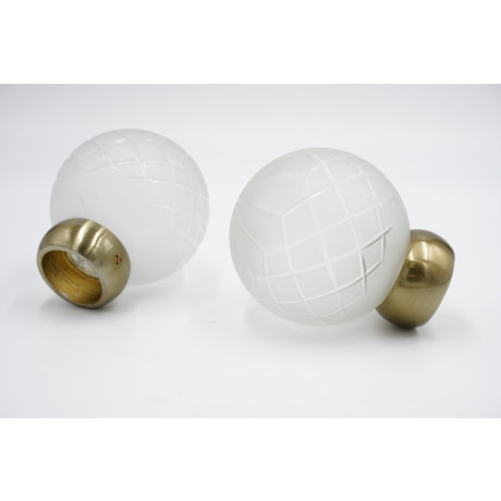 28mm Curtain Pole Finials - Glass Ball Design - Antique Brass - Pack of 2