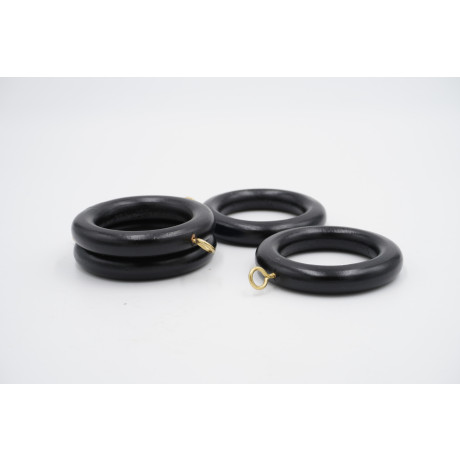 Universal 28mm Wooden Curtain Pole Rings - Black - Pack of 4