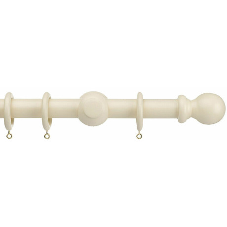 Universal 35mm Wooden Curtain Pole - Ball Finial - Cream