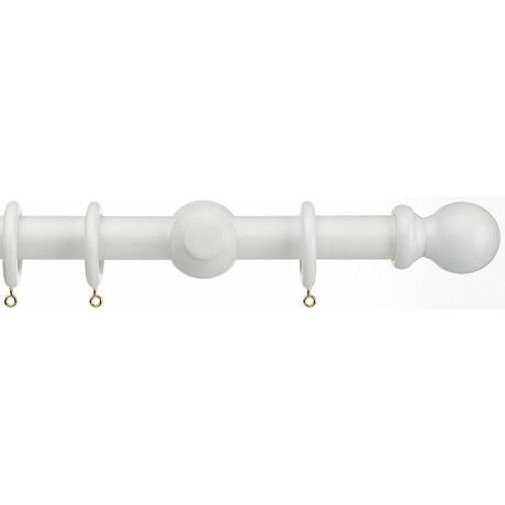 Universal 35mm Wooden Curtain Pole - Ball Finial - White