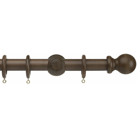 Universal 28mm Wooden Curtain Pole - Ball Finial - Walnut